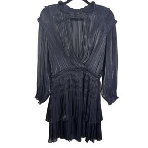 Current Air Pleated Mini Dress Blue Gray Long Sleeve Ruffle Boho M